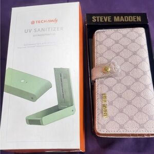 Steve Madden Pink & Gold Wallet Phone Case + Tech Candy UV Sanitizer Bundle NWT